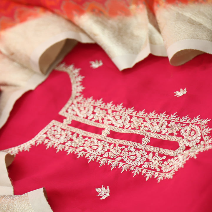 Ishaani Rani Pink Embellish Zari Neck Work Modal Suit Set