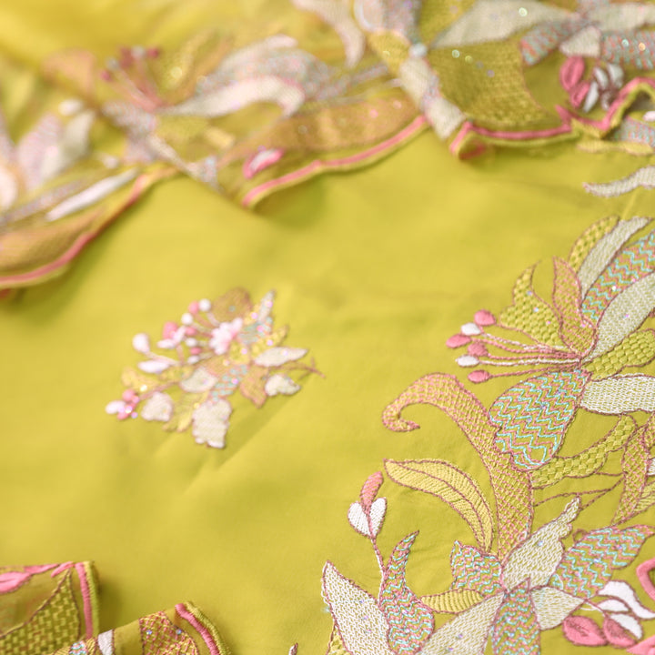 Ada Turmeric Yellow with Cut Work Embroidered Hem Modal Suit Set