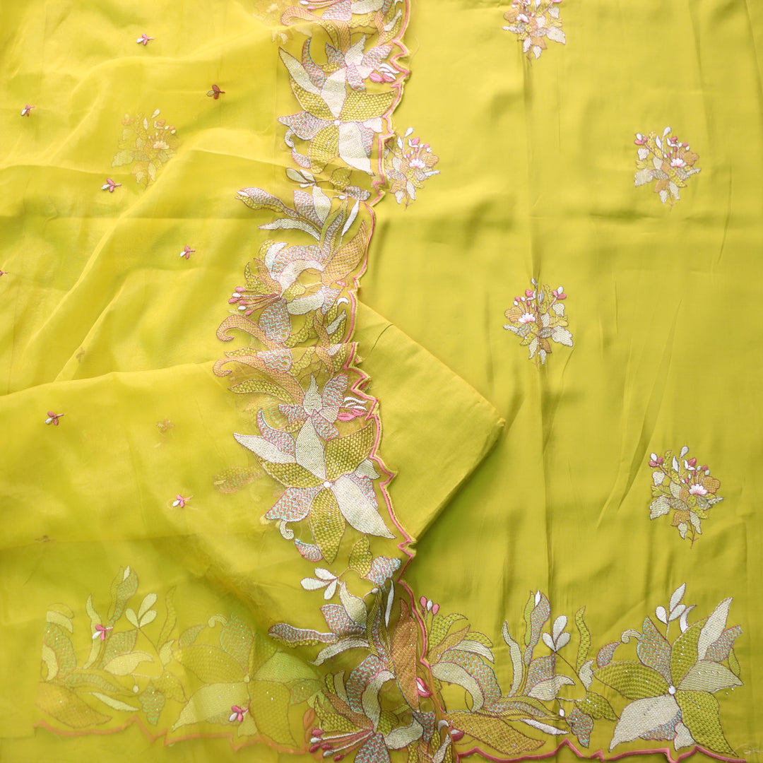 Ada Turmeric Yellow with Cut Work Embroidered Hem Modal Suit Set
