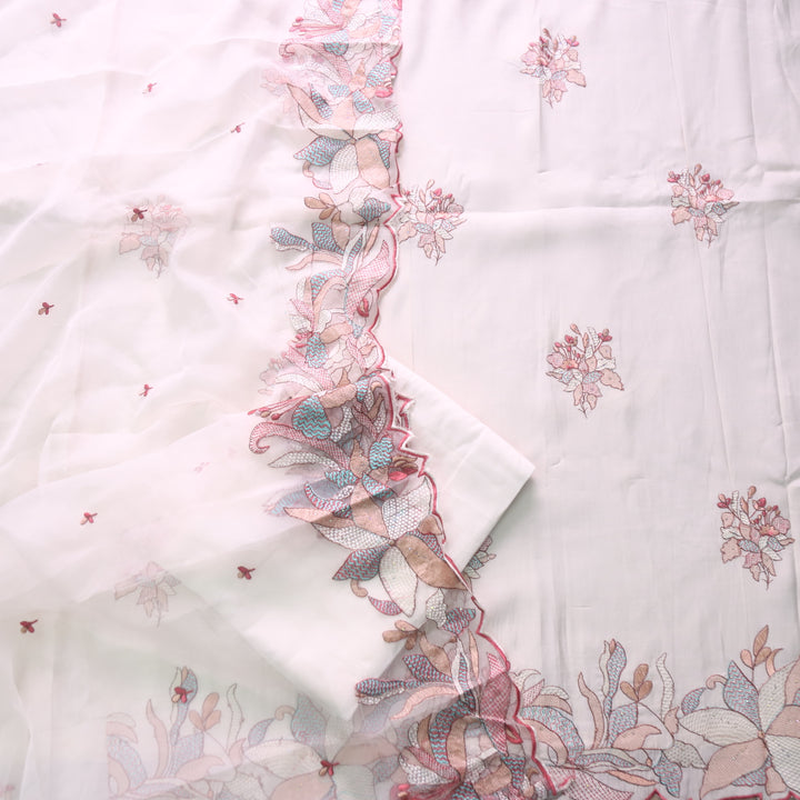 Ada Ivory White with Cut Work Embroidered Hem Modal Suit Set