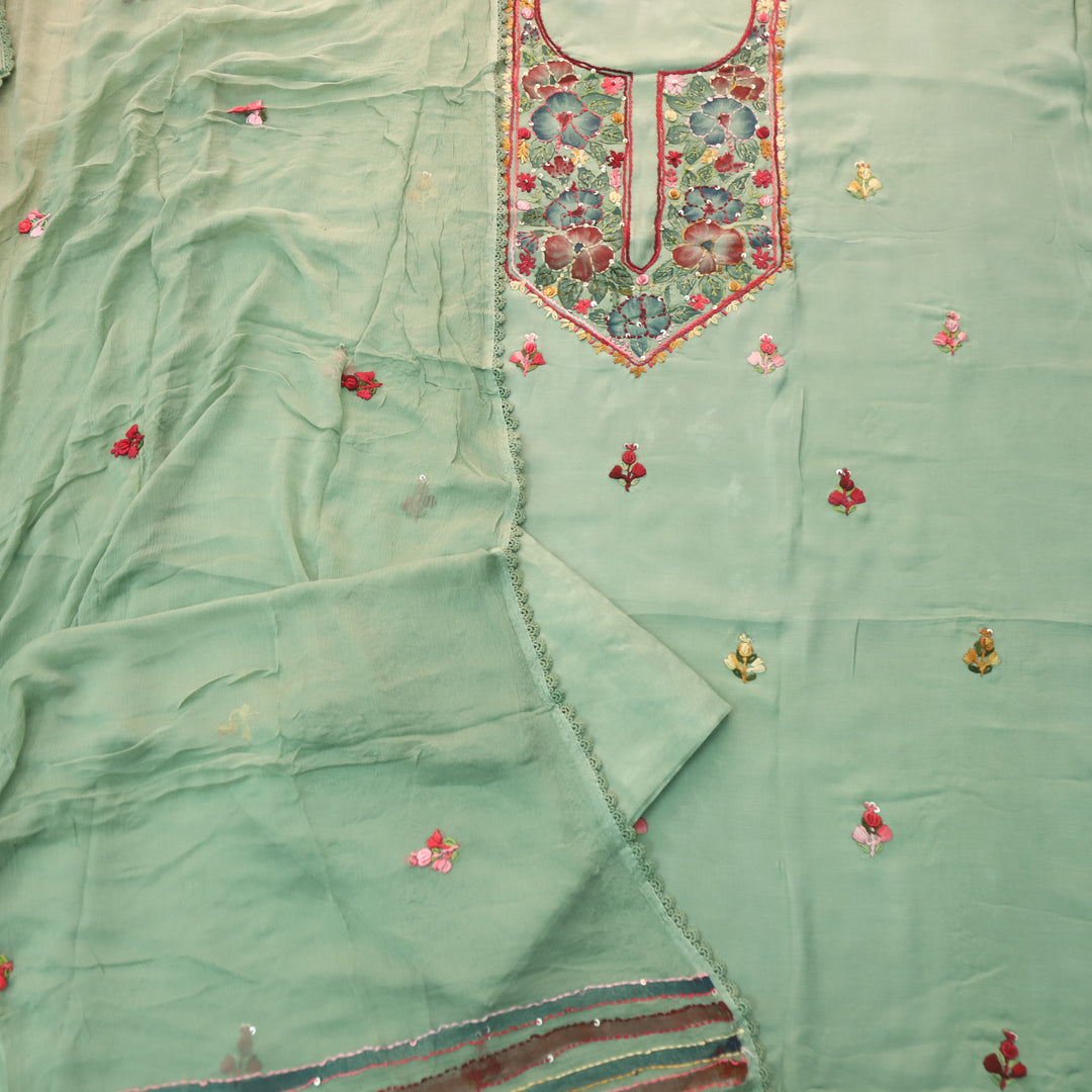 Naari Sage Green Hand Painted with Thread Neck Work Modal Suit Set