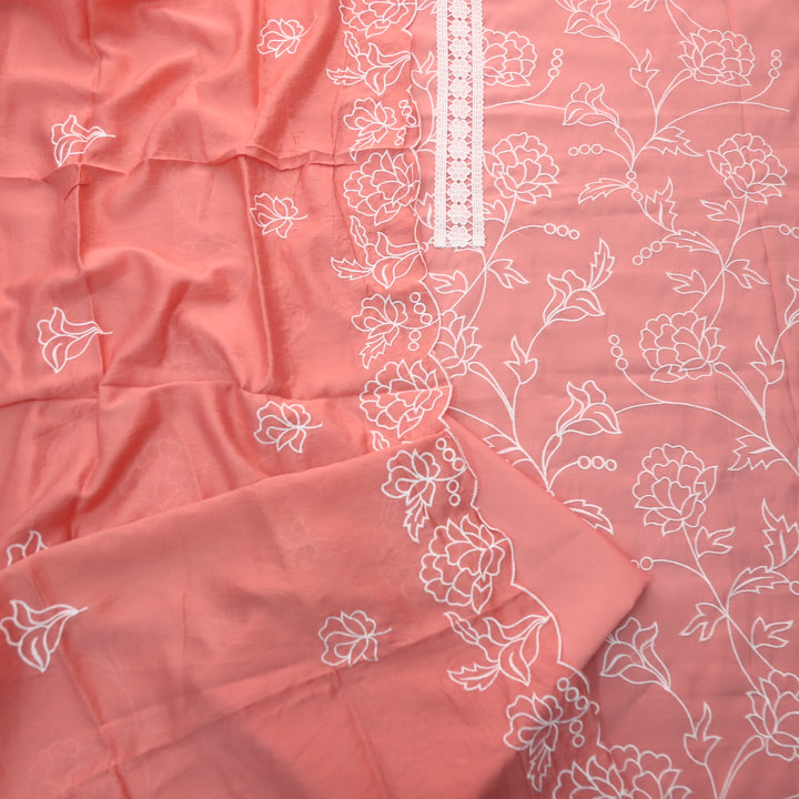 Sumati Soft Peach Lace work with All Over Thread Work Modal Suit Set