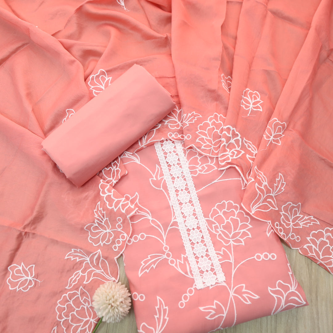 Sumati Soft Peach Lace work with All Over Thread Work Modal Suit Set