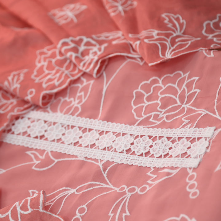 Sumati Soft Peach Lace work with All Over Thread Work Modal Suit Set