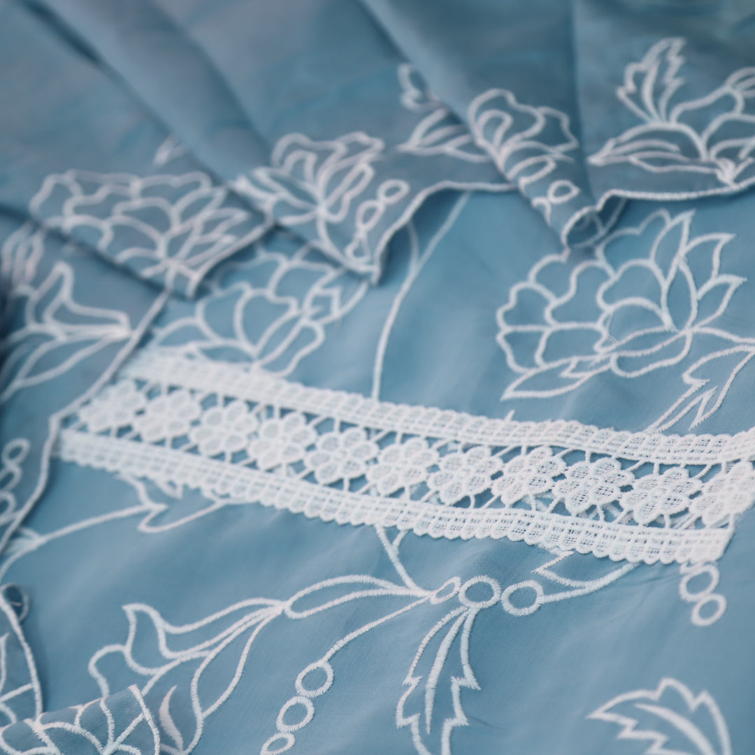 Sumati Shiny Blue Lace work with All Over Thread Work Modal Suit Set