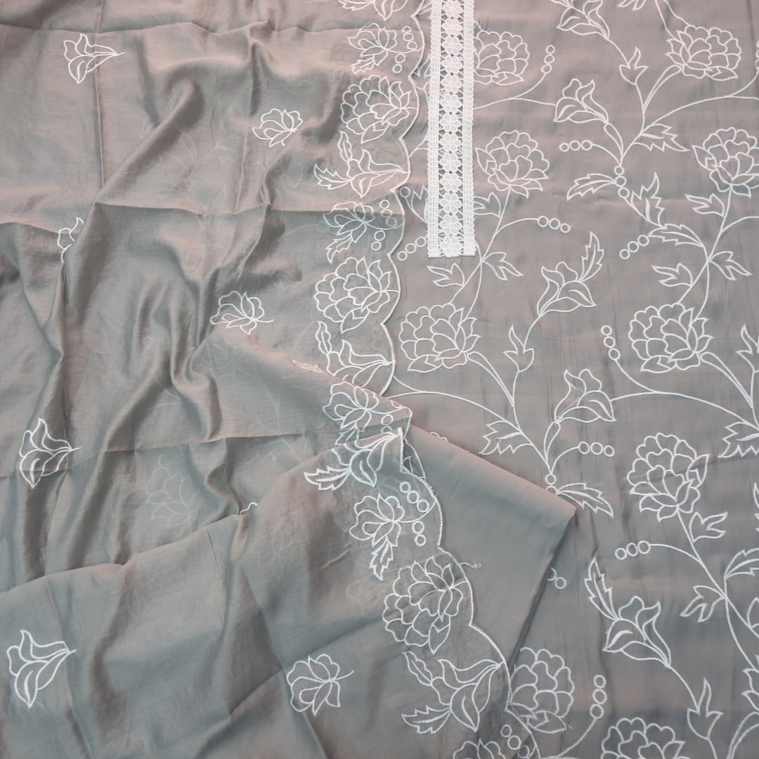 Sumati Fossil Grey Lace work with All Over Thread Work Modal Suit Set