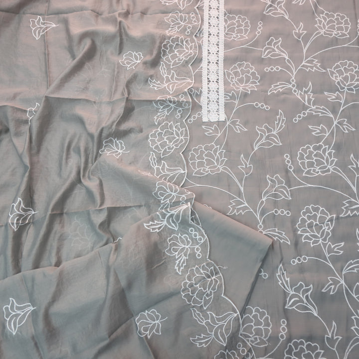 Sumati Fossil Grey Lace work with All Over Thread Work Modal Suit Set