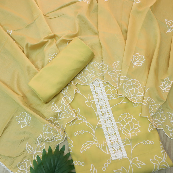 Sumati Corn Yellow Lace work with All Over Thread Work Modal Suit Set