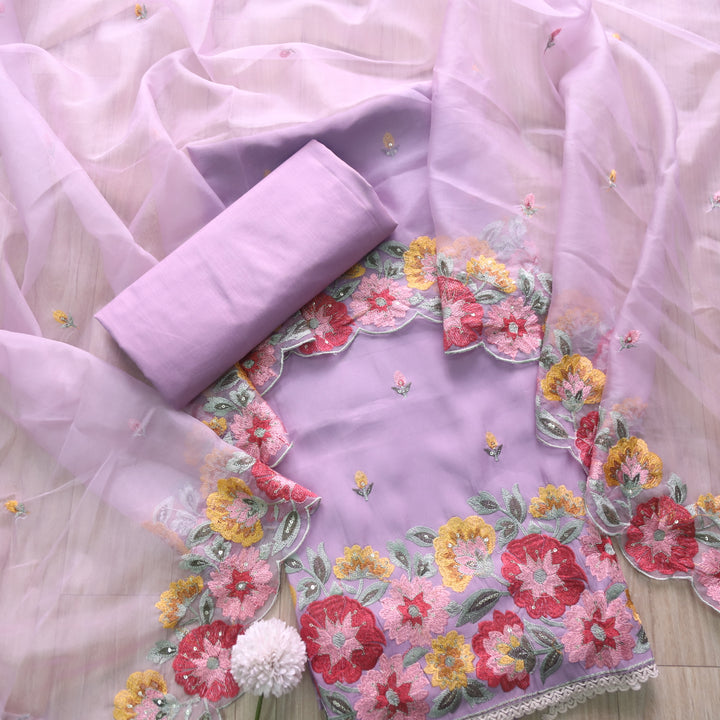 Sareen Lavender with Thread Embroidered Hem Modal Suit Set