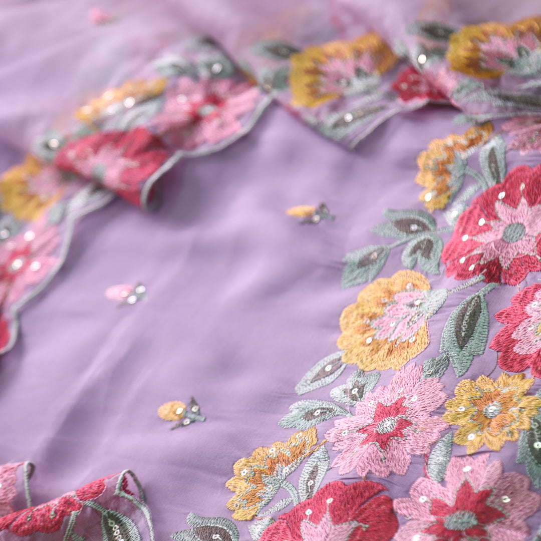 Sareen Lavender with Thread Embroidered Hem Modal Suit Set