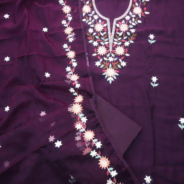 Riwayaat Eggplant Purple Thread Embroidered Neck Work Modal Suit Set
