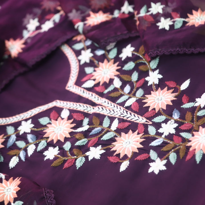 Riwayaat Eggplant Purple Thread Embroidered Neck Work Modal Suit Set