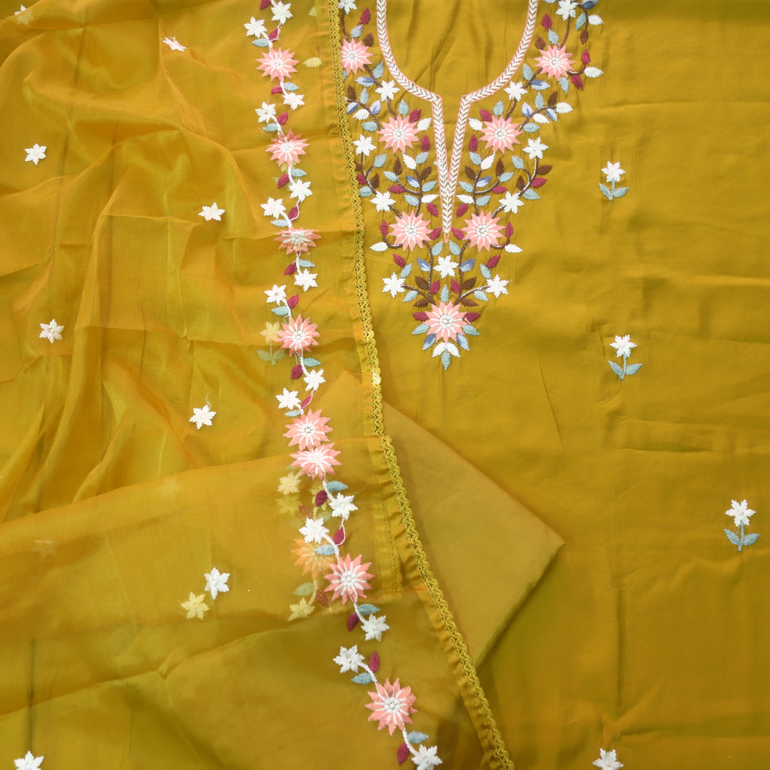 Riwayaat Dandelion Yellow Thread Embroidered Neck Work Modal Suit Set