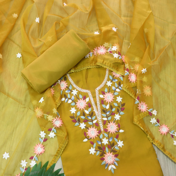 Riwayaat Dandelion Yellow Thread Embroidered Neck Work Modal Suit Set