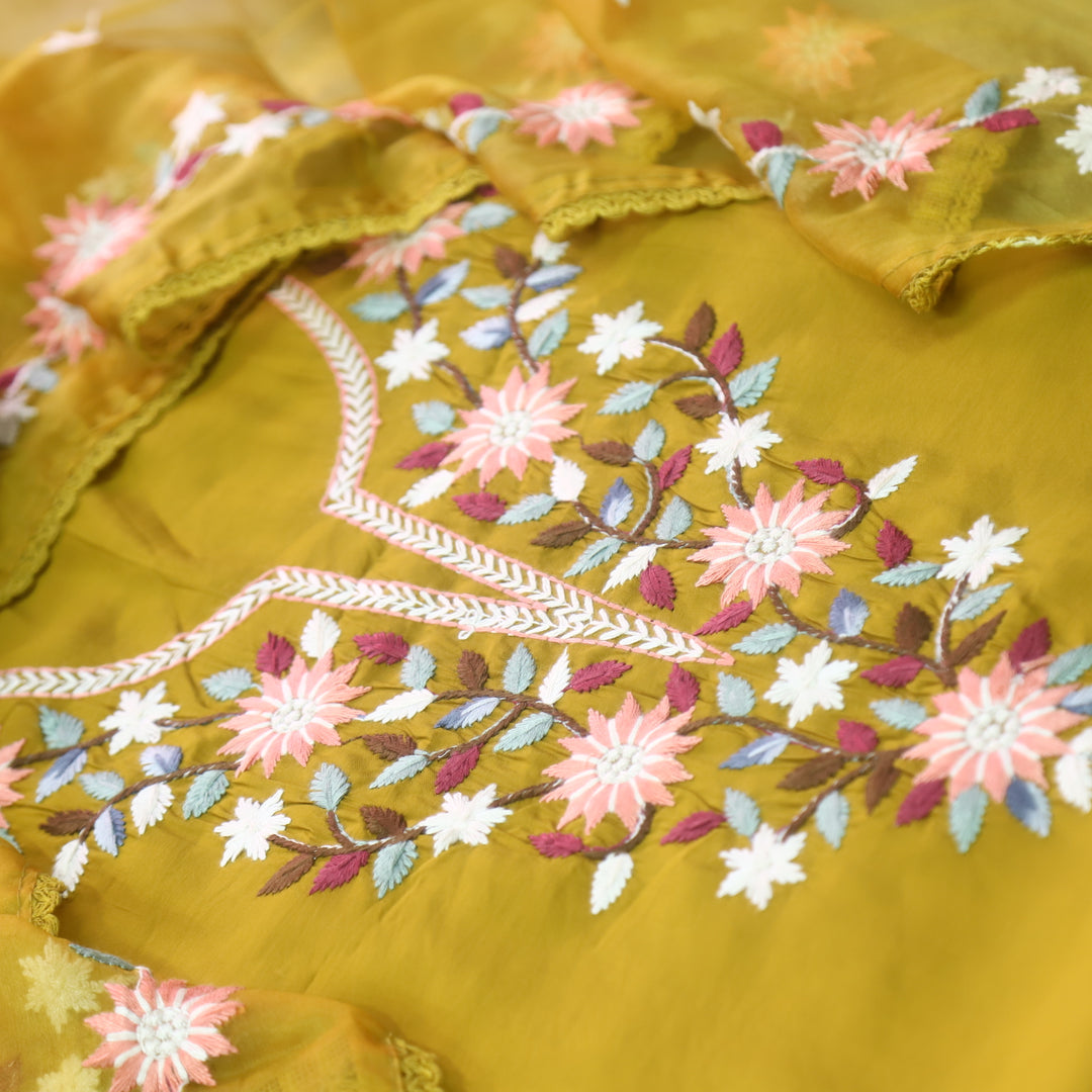 Riwayaat Dandelion Yellow Thread Embroidered Neck Work Modal Suit Set