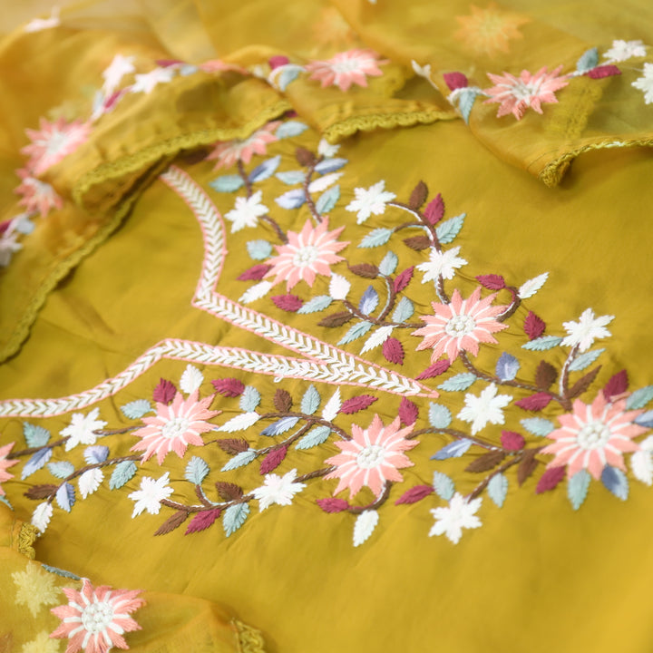 Riwayaat Dandelion Yellow Thread Embroidered Neck Work Modal Suit Set