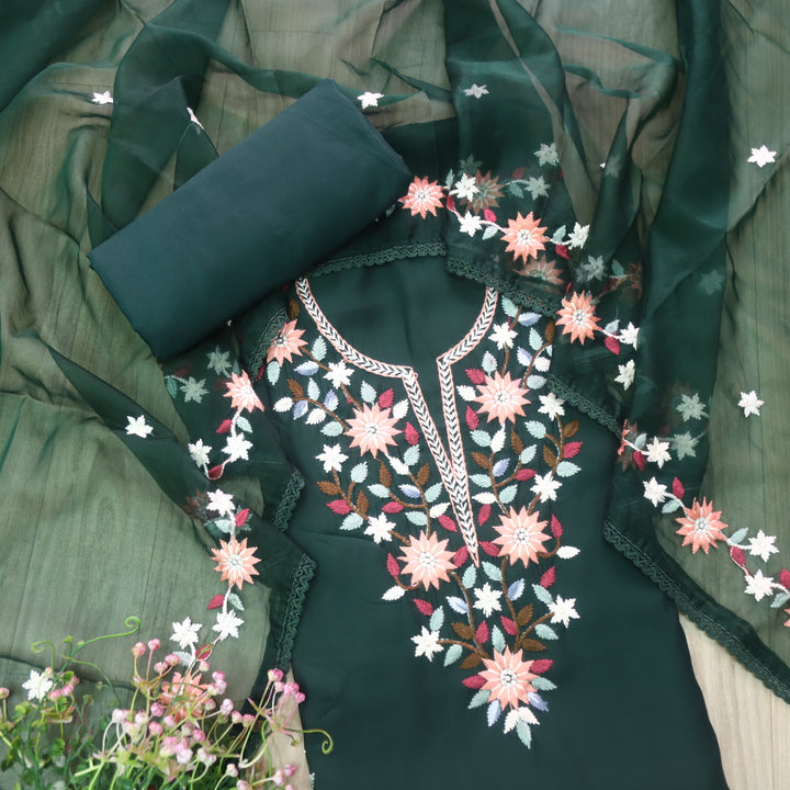 Riwayaat Sacramneto Green Thread Embroidered Neck Work Modal Suit Set