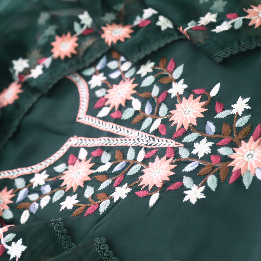 Riwayaat Sacramneto Green Thread Embroidered Neck Work Modal Suit Set
