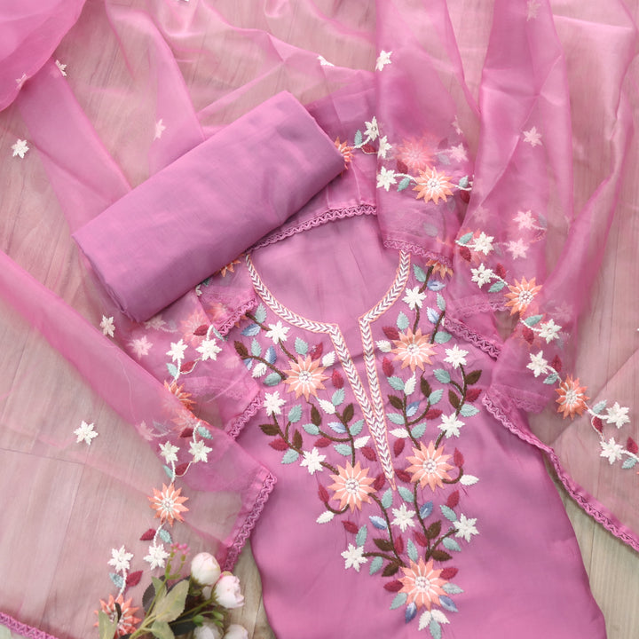 Riwayaat Tulip Purple Thread Embroidered Neck Work Modal Suit Set