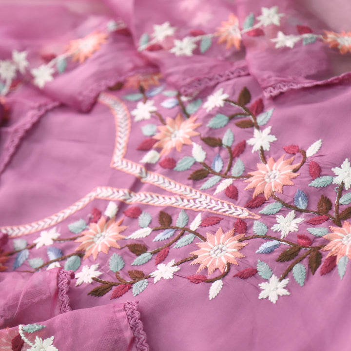 Riwayaat Tulip Purple Thread Embroidered Neck Work Modal Suit Set