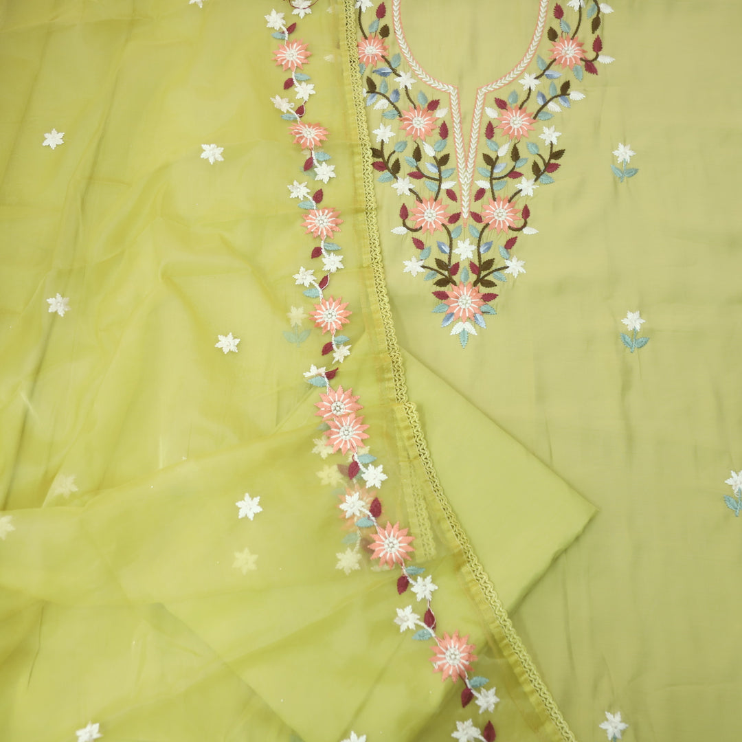Riwayaat Buttermilk Yellow Thread Embroidered Neck Work Modal Suit Set