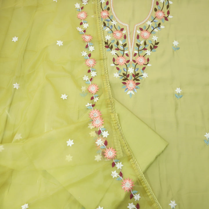 Riwayaat Buttermilk Yellow Thread Embroidered Neck Work Modal Suit Set