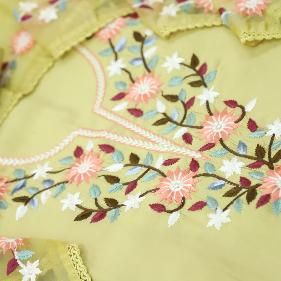 Riwayaat Buttermilk Yellow Thread Embroidered Neck Work Modal Suit Set