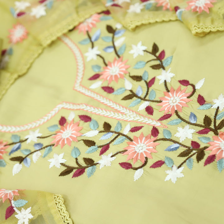 Riwayaat Buttermilk Yellow Thread Embroidered Neck Work Modal Suit Set