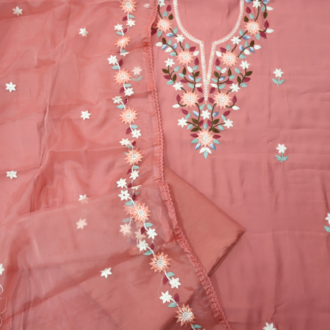 Riwayaat Blush Coral Thread Embroidered Neck Work Modal Suit Set