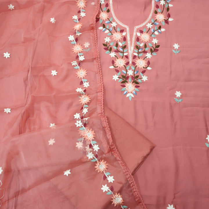 Riwayaat Blush Coral Thread Embroidered Neck Work Modal Suit Set