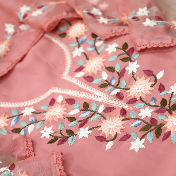 Riwayaat Blush Coral Thread Embroidered Neck Work Modal Suit Set