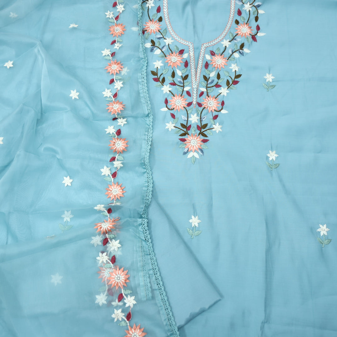 Riwayaat Sky Blue Thread Embroidered Neck Work Modal Suit Set