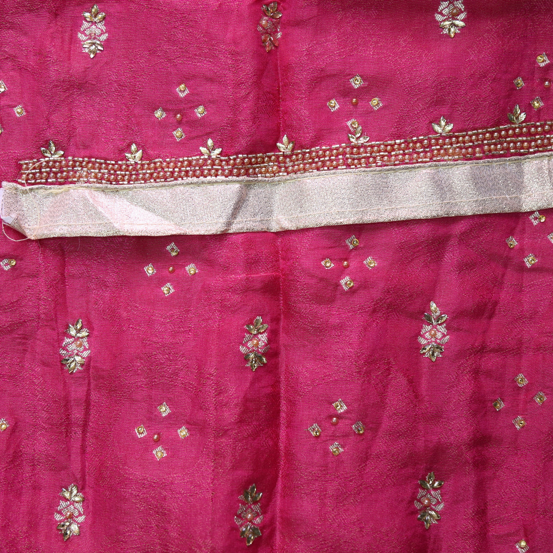 Darmiyan Hot Pink Embellished Hem Work in Shimmer Tissue Silk Suit Set