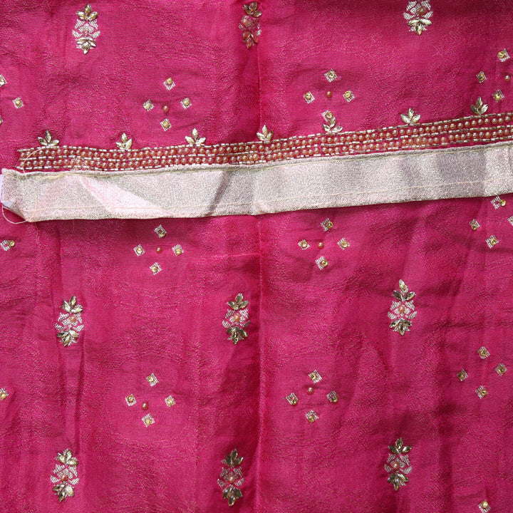 Darmiyan Hot Pink Embellished Hem Work in Shimmer Tissue Silk Suit Set