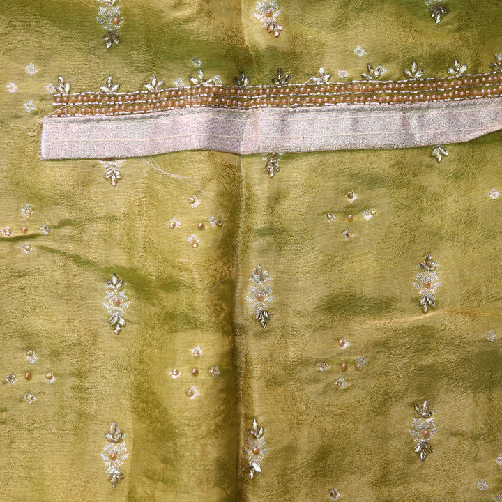 Darmiyan Mint Yellow Embellished Hem Work in Shimmer Tissue Silk Suit Set
