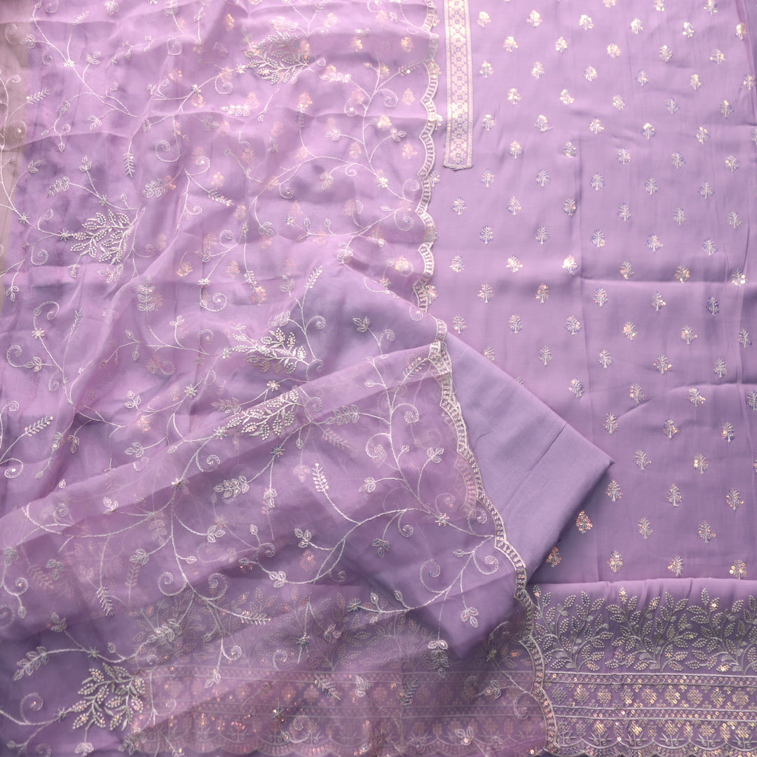 Ada Soft Lavender with All Over Sequence Cut Work Hem Modal Suit Set