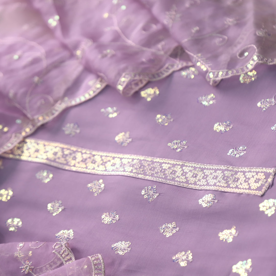 Ada Soft Lavender with All Over Sequence Cut Work Hem Modal Suit Set