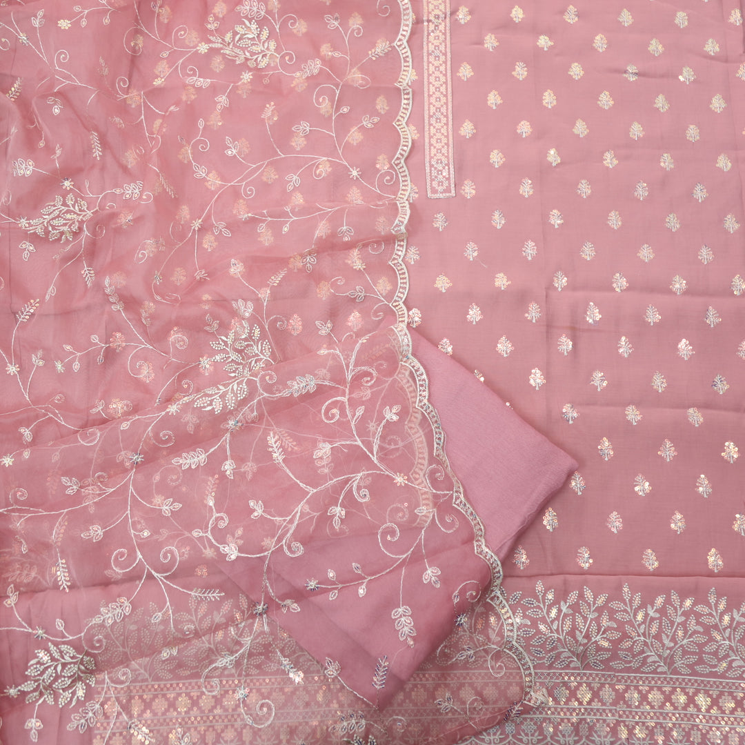 Ada Baby Pink with All Over Sequence Cut Work Hem Modal Suit Set