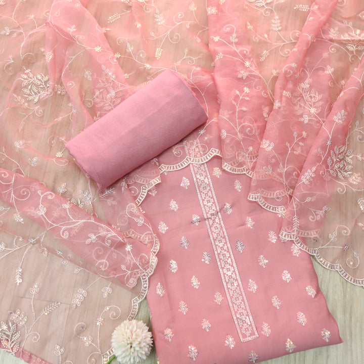 Ada Baby Pink with All Over Sequence Cut Work Hem Modal Suit Set