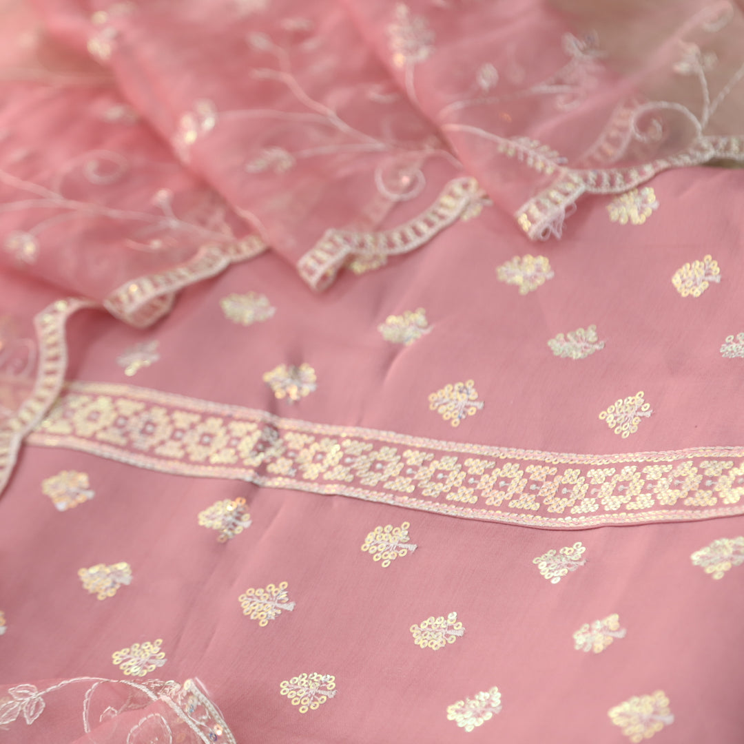 Ada Baby Pink with All Over Sequence Cut Work Hem Modal Suit Set