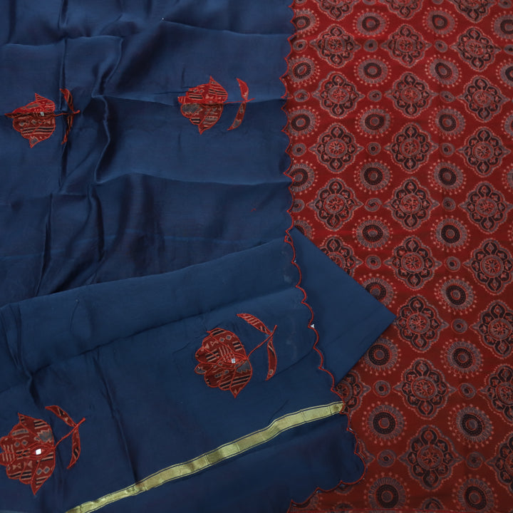 Mohataaz Marron Red Ajrak Printed Maheshwari Top With Dupatta Set D1