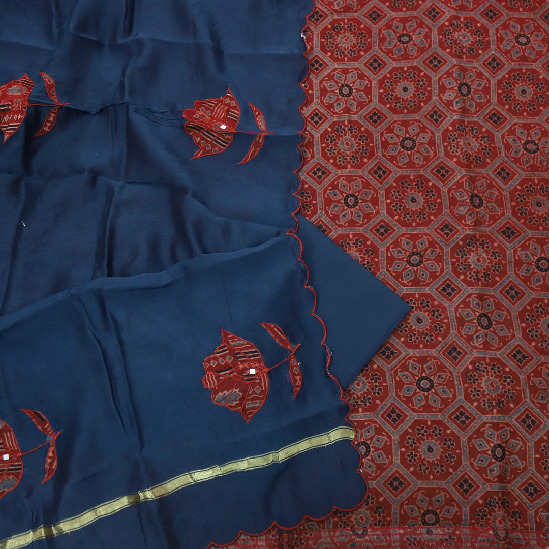 Mohataaz Marron Red Ajrak Printed Maheshwari Top With Dupatta Set D2