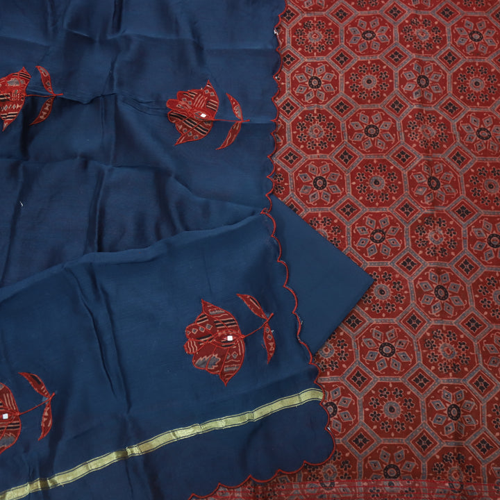 Mohataaz Marron Red Ajrak Printed Maheshwari Top With Dupatta Set D2
