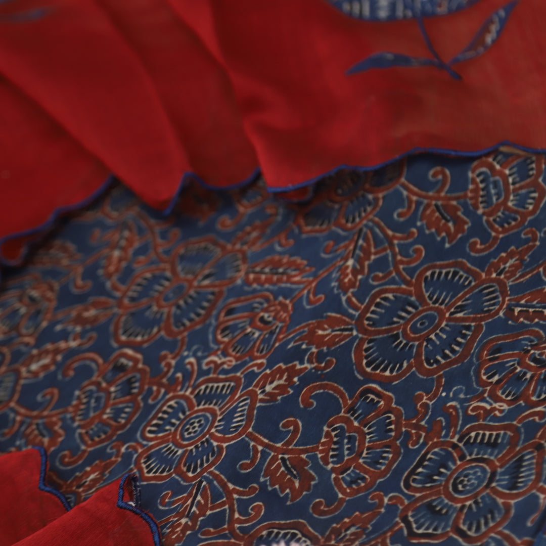 Mohataaz Navy Blue Ajrak Printed Maheshwari Top With Dupatta Set D2