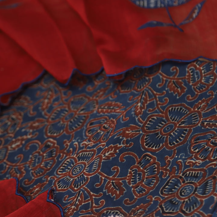 Mohataaz Navy Blue Ajrak Printed Maheshwari Top With Dupatta Set D2