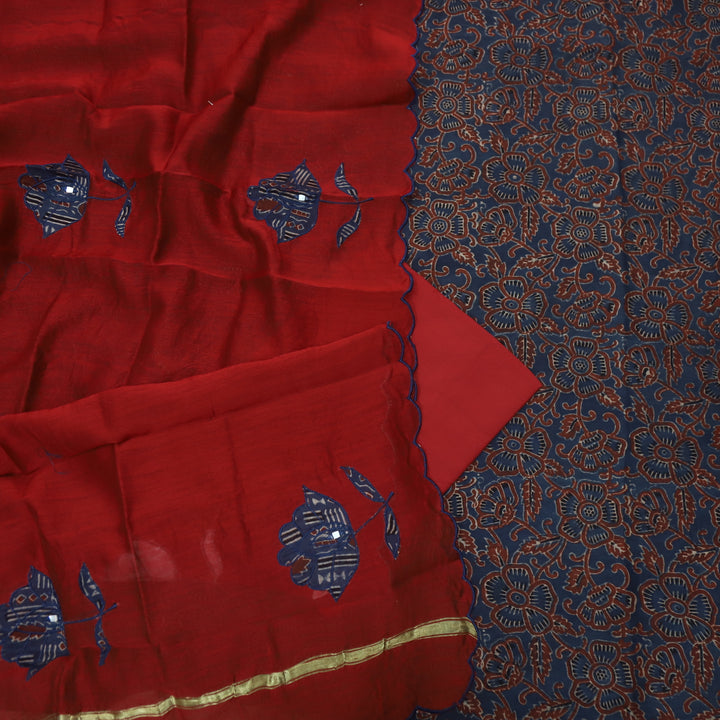 Mohataaz Navy Blue Ajrak Printed Maheshwari Top With Dupatta Set D2