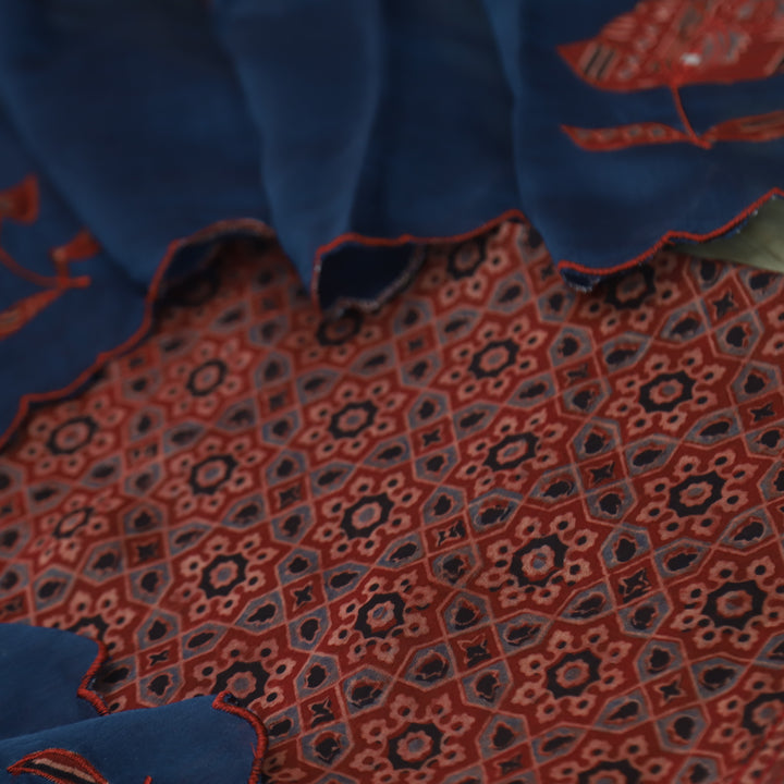 Mohataaz Marron Red Ajrak Printed Maheshwari Top With Dupatta Set D3