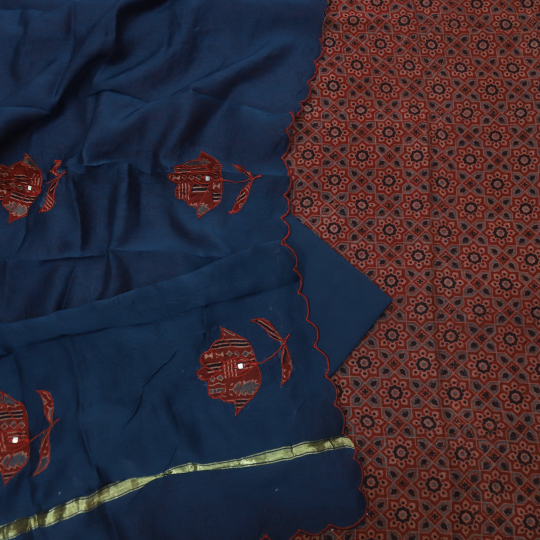 Mohataaz Marron Red Ajrak Printed Maheshwari Top With Dupatta Set D3