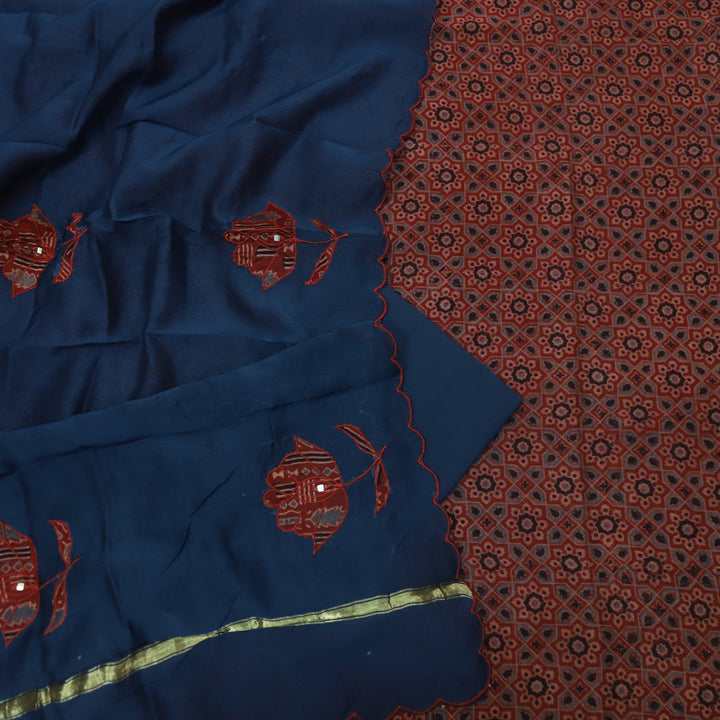 Mohataaz Marron Red Ajrak Printed Maheshwari Top With Dupatta Set D3