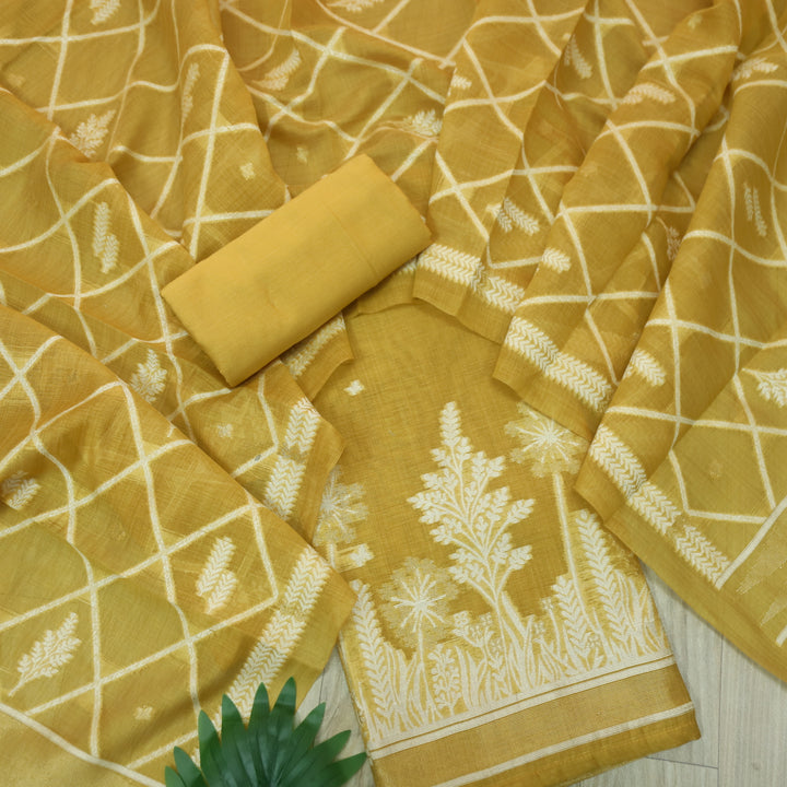 Naari Canary Yellow with Zari and Weaved Jamdani Suit Set